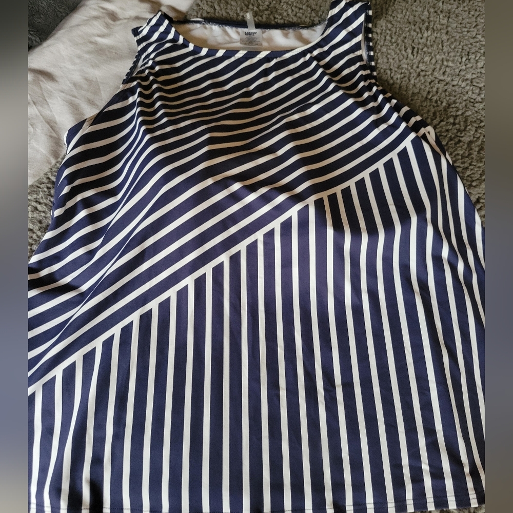 LANDS END tankini deep sea 22W/L mixed diagonal stripe